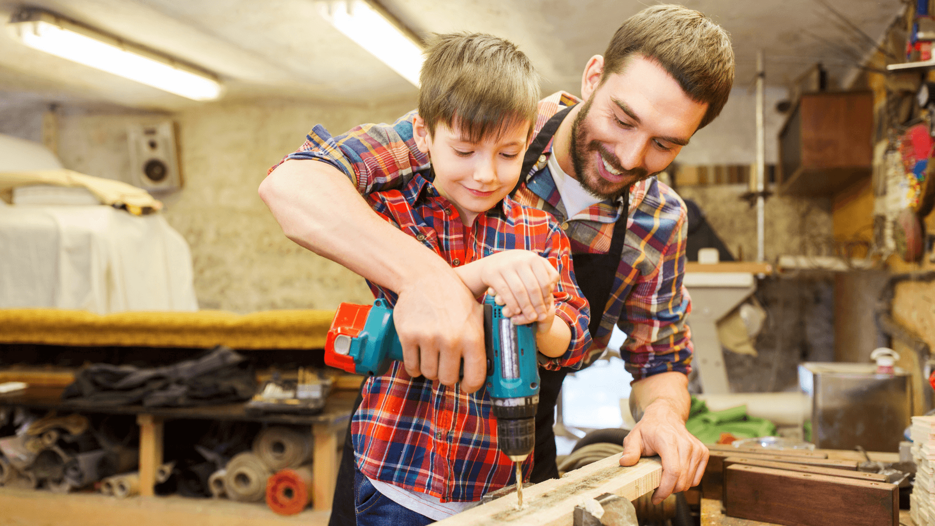 Father son drilling for DIY