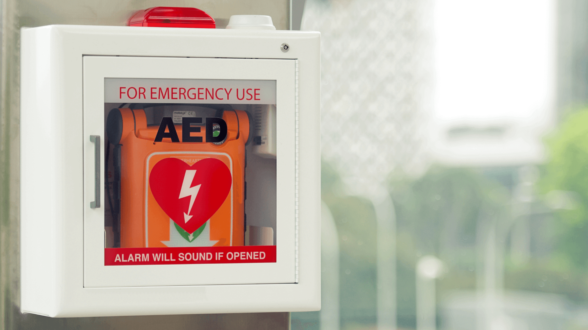 AED defibrillator machine on wall