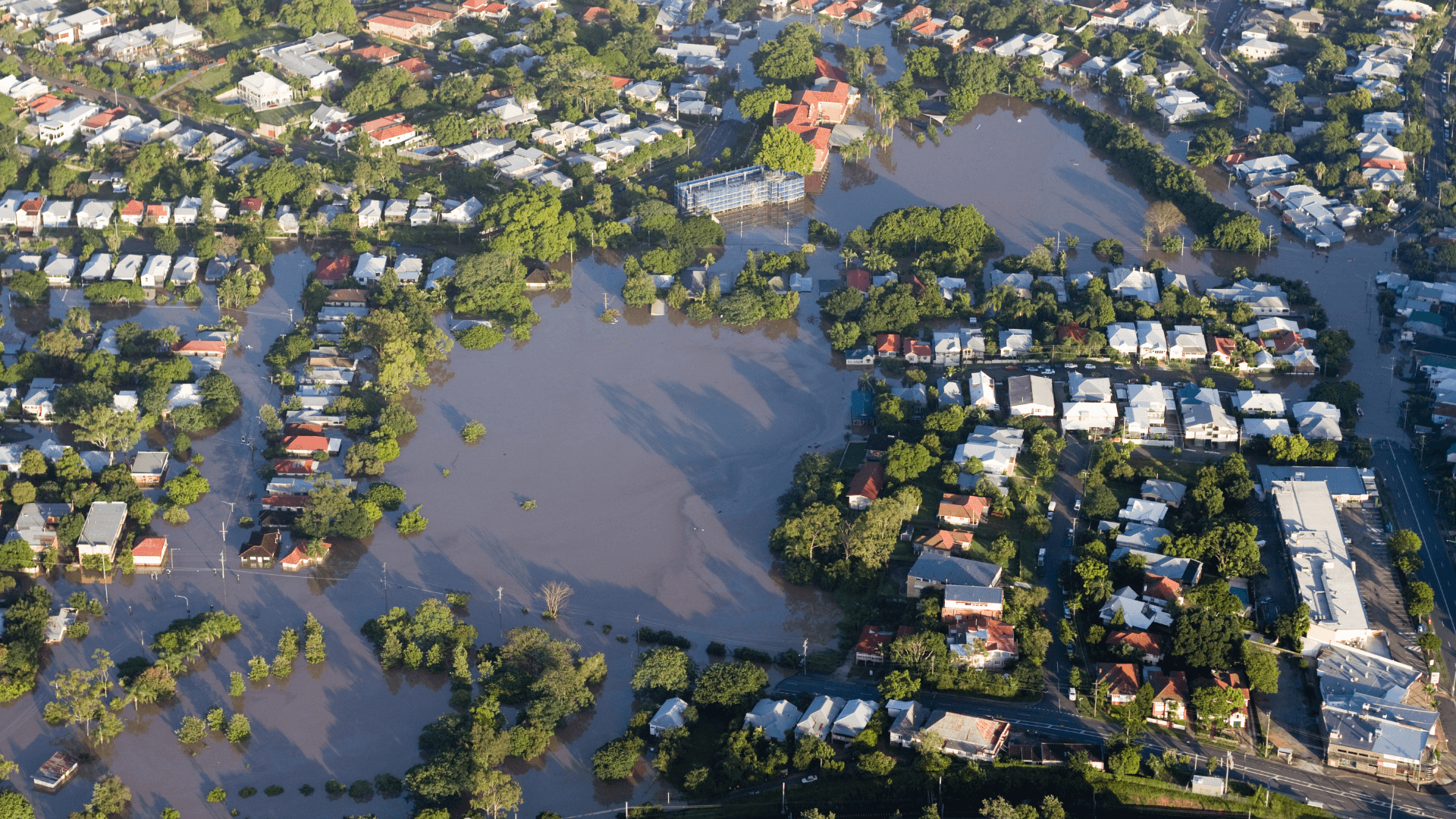 Aerial shot of flooded suburb