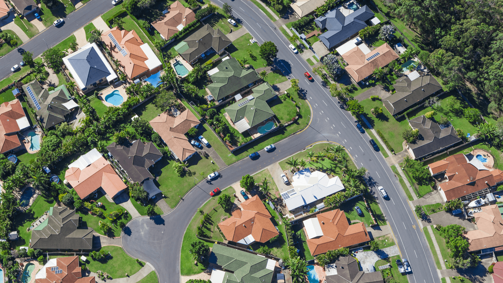 Aerial shot of residential street
