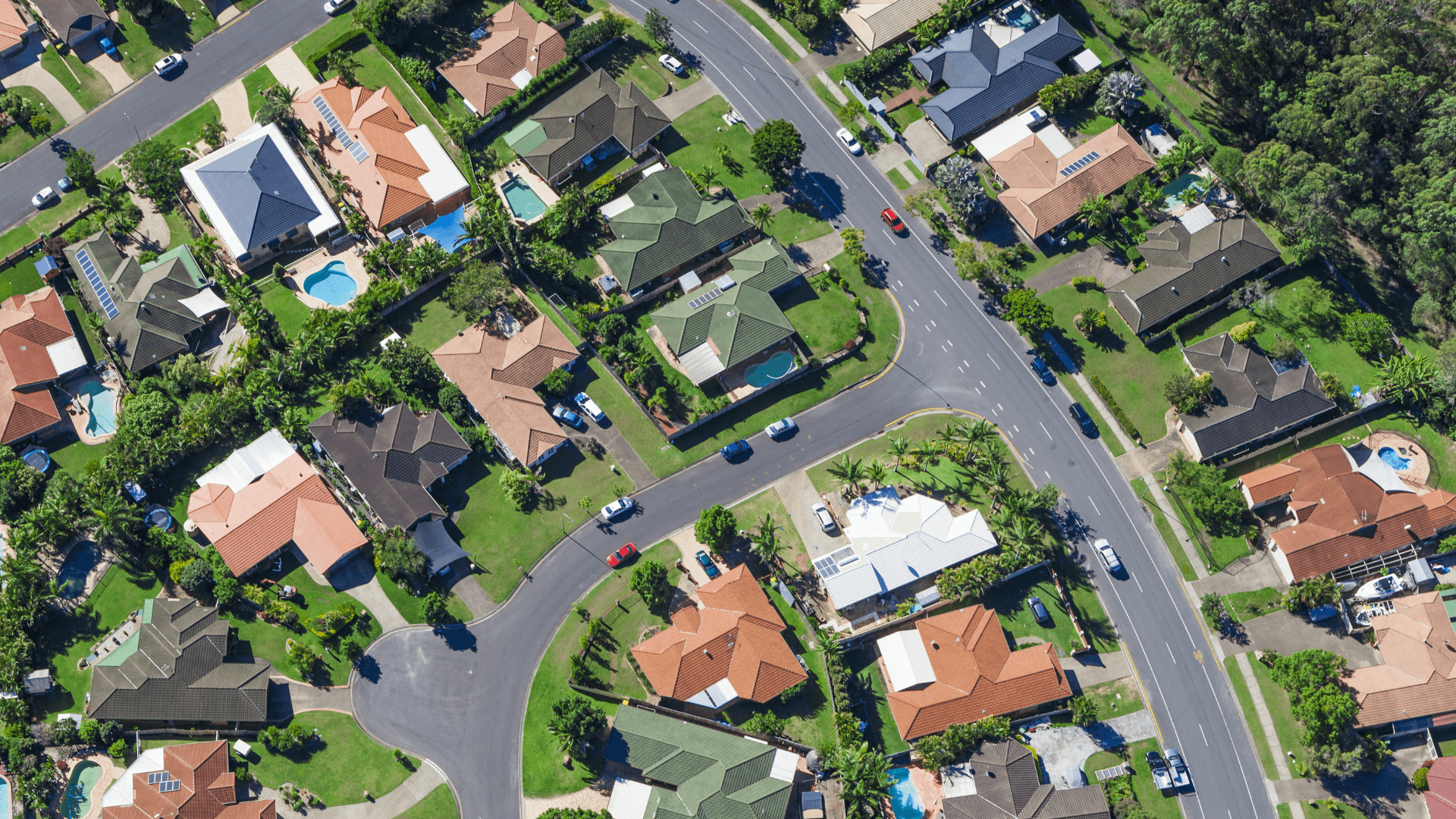 Aerial shot of residential street 