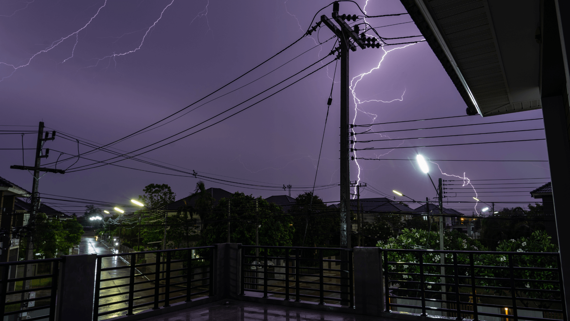 Lightening strike over power pole