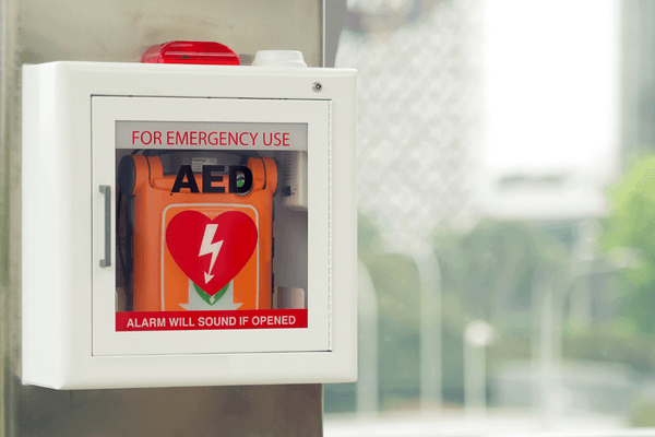 AED defibrillator machine on wall