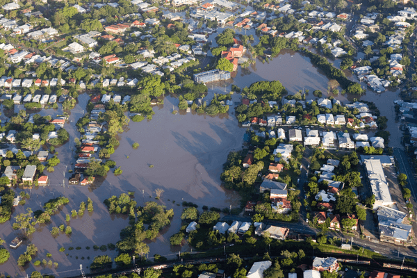 Aerial shot of flooded suburb