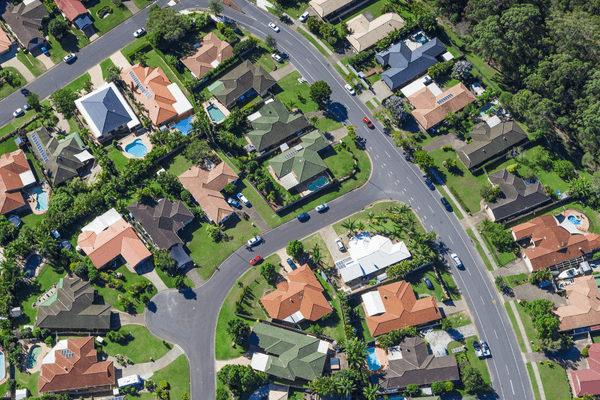 Aerial shot of residential area