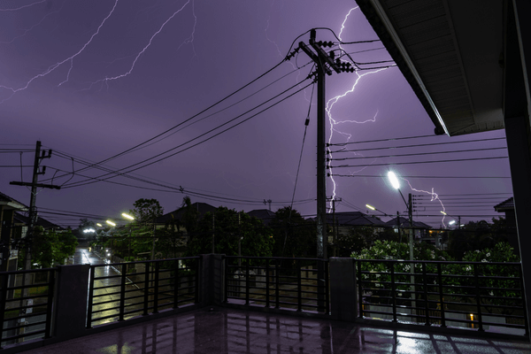 Lightening strike over power pole