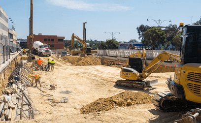 Construction site with excavation equipment