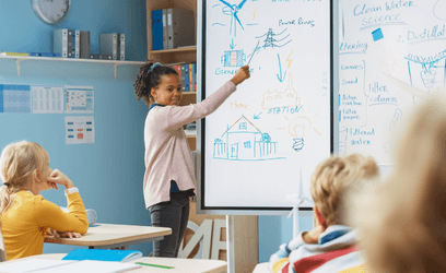 Student teaching class about electricity